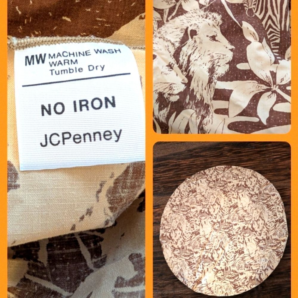vintage JCPenney Safari‎ animal round tablecloth tan brown